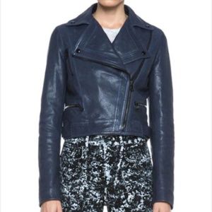 Proenza Schouler blue grey leather biker jacket size 2 Leather is discoloured